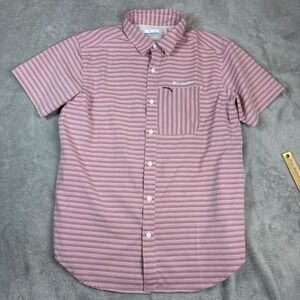 Columbia Shirts Mens Medium Omni-Shade Striped Short Sleeve Hiking Red White